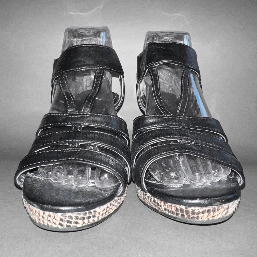 Black Faux Snakeskin Wedges